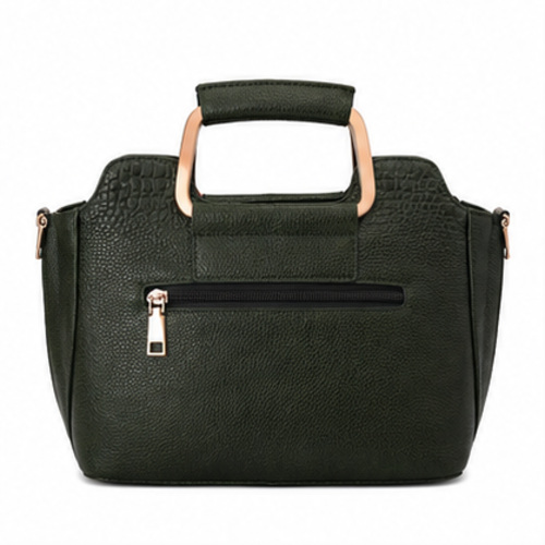 Dark Green Croc Texture Structured Handbag - Image 3