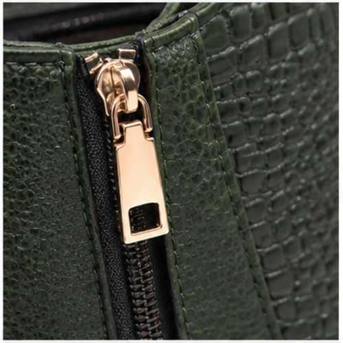 Dark Green Croc Texture Structured Handbag - Image 6