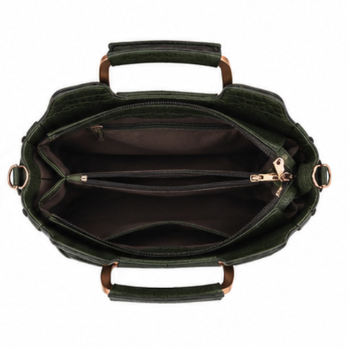 Dark Green Croc Texture Structured Handbag - Image 5