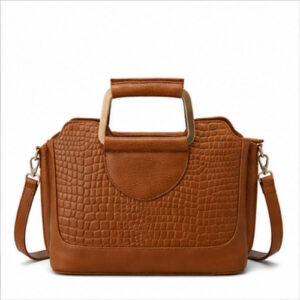 Tan Croc Texture Structured Handbag