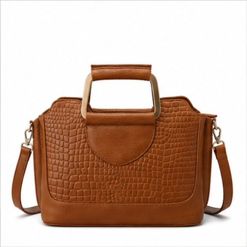 Tan Croc Texture Structured Handbag