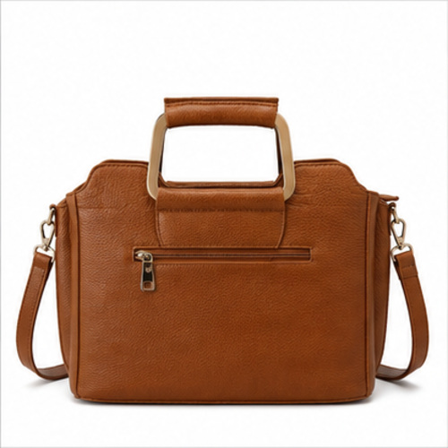 Tan Croc Texture Structured Handbag - Image 3