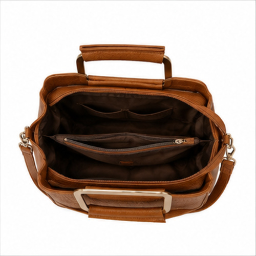 Tan Croc Texture Structured Handbag - Image 5