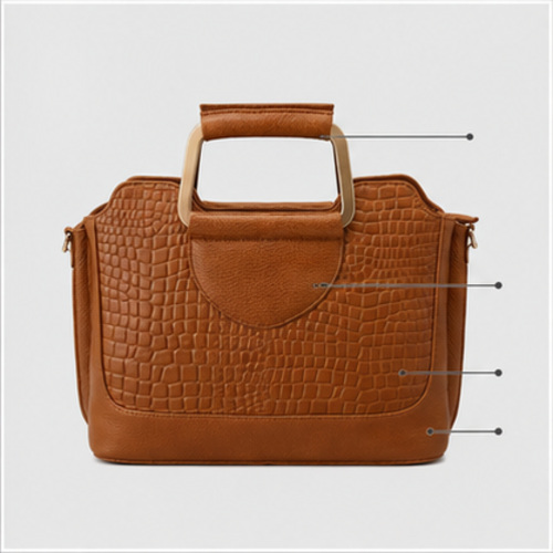 Tan Croc Texture Structured Handbag - Image 6