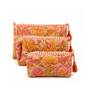 Orange Multicolor Embroidered Pouch Set