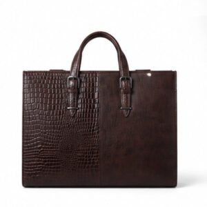 Dark Brown Croc Texture Structured Tote Bag