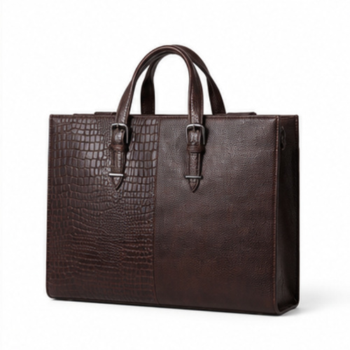 Dark Brown Croc Texture Structured Tote Bag - Image 4