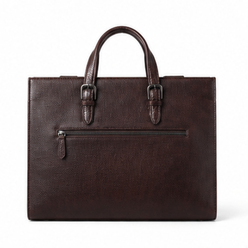 Dark Brown Croc Texture Structured Tote Bag - Image 3