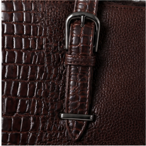Dark Brown Croc Texture Structured Tote Bag - Image 7