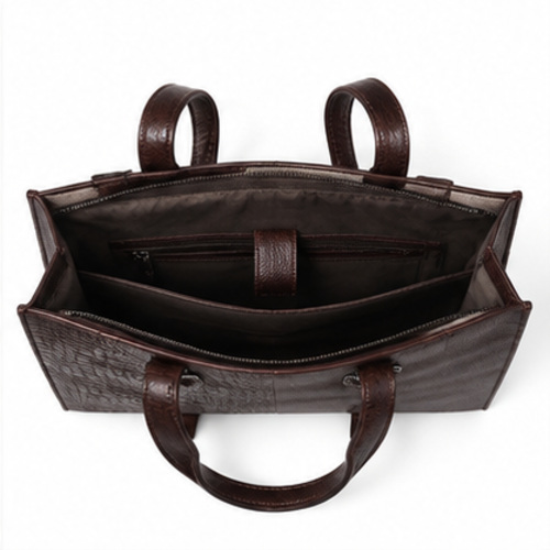 Dark Brown Croc Texture Structured Tote Bag - Image 5