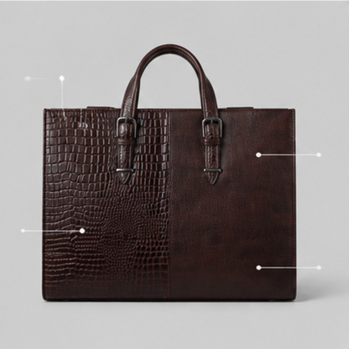 Dark Brown Croc Texture Structured Tote Bag - Image 6