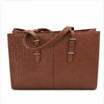 Brown Croc Texture Long Tote Bag