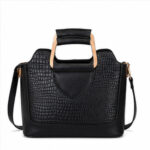 Black Croc Texture Structured Handbag