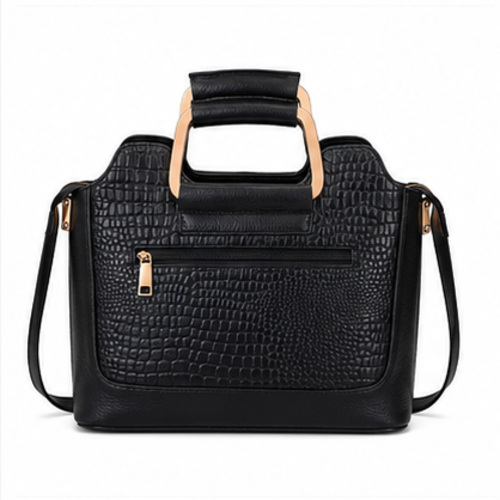 Black Croc Texture Structured Handbag - Image 6