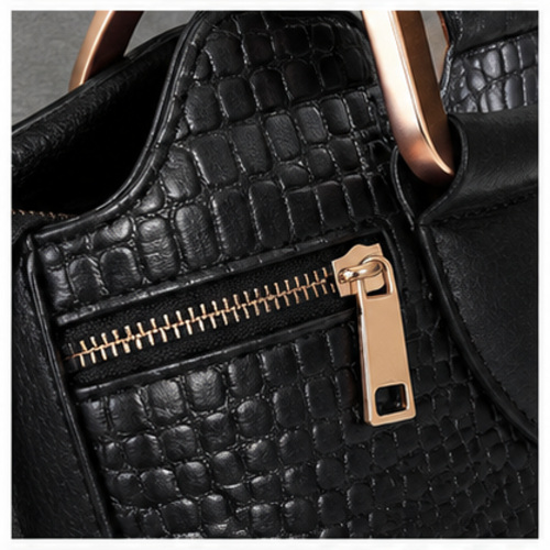 Black Croc Texture Structured Handbag - Image 5