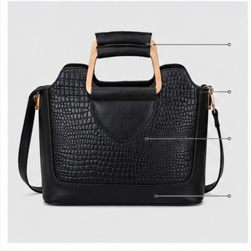 Black Croc Texture Structured Handbag - Image 4