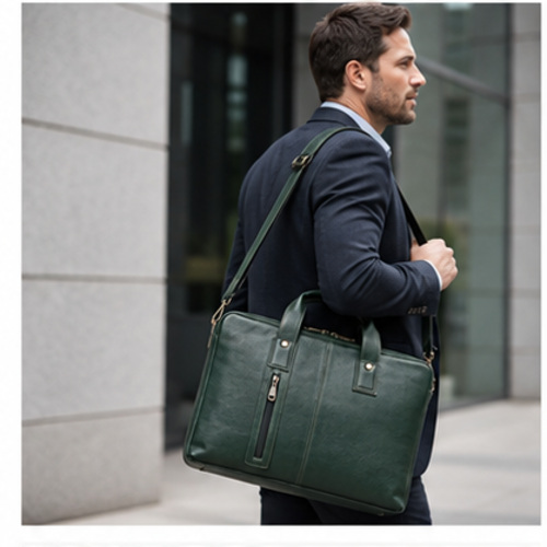 Dark Green Vintage Multi-Pocket Office Messenger Bag - Image 2