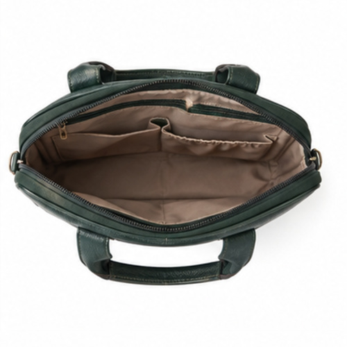 Dark Green Vintage Multi-Pocket Office Messenger Bag - Image 5