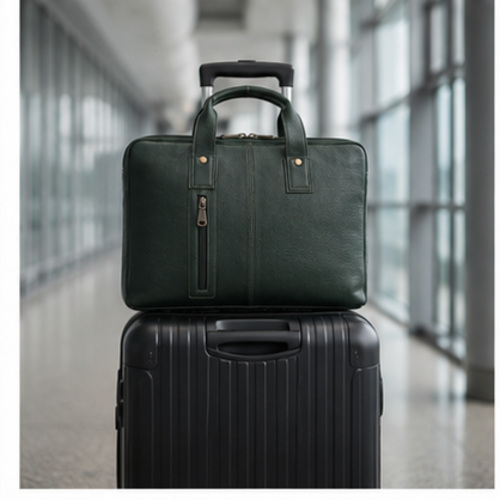 Dark Green Vintage Multi-Pocket Office Messenger Bag - Image 8