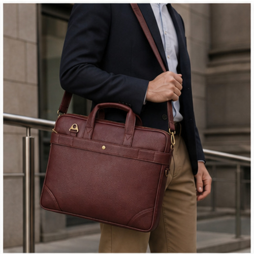 Burgundy Compact Briefcase Handbag - Image 2