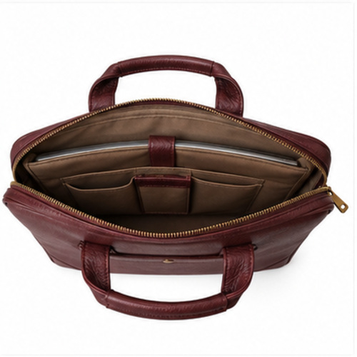 Burgundy Compact Briefcase Handbag - Image 4