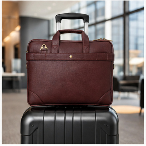 Burgundy Compact Briefcase Handbag - Image 8