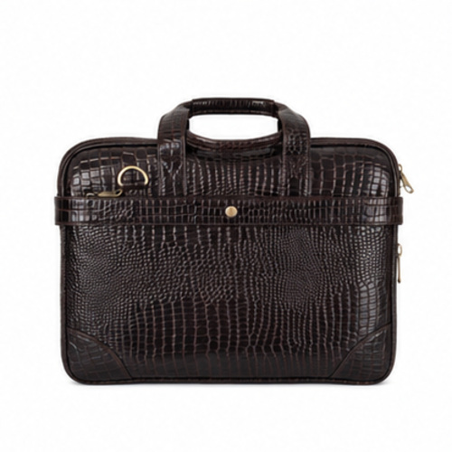 Dark Brown Croc Texture Compact Briefcase