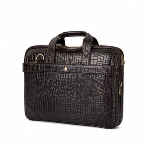 Dark Brown Croc Texture Compact Briefcase - Image 4