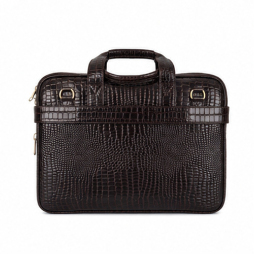 Dark Brown Croc Texture Compact Briefcase - Image 3