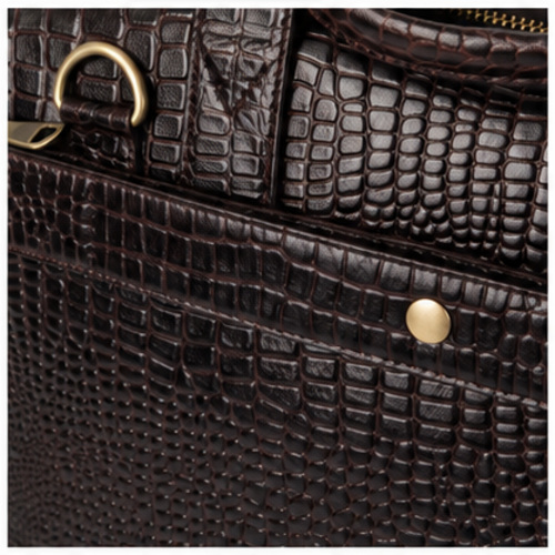 Dark Brown Croc Texture Compact Briefcase - Image 7