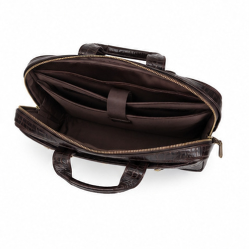 Dark Brown Croc Texture Compact Briefcase - Image 5