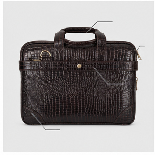 Dark Brown Croc Texture Compact Briefcase - Image 6