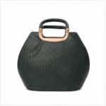 Dark Green Rounded Croc Texture Handbag