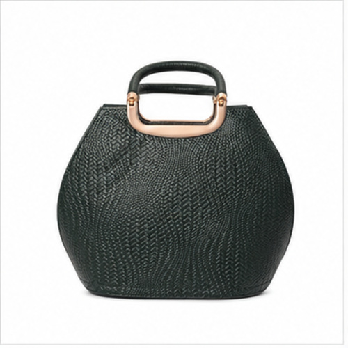Dark Green Rounded Croc Texture Handbag