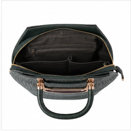 Dark Green Rounded Croc Texture Handbag - Image 5