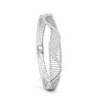 Silver Tone Leaf Textured Hinged Bangle