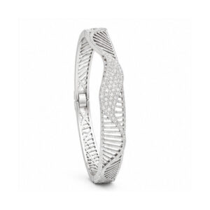Silver Tone Leaf Textured Hinged Bangle