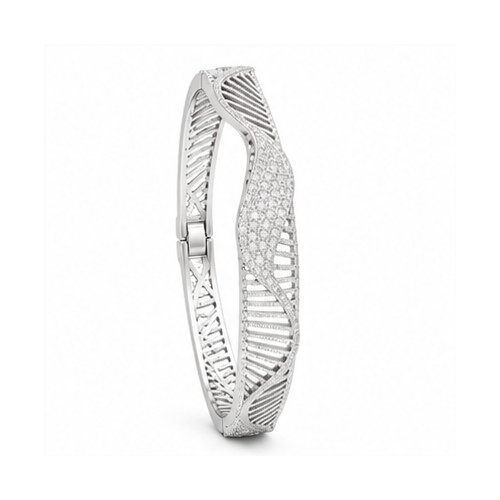 Silver Tone Leaf Textured Hinged Bangle