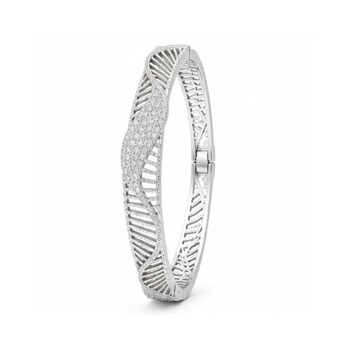 Silver Tone Leaf Textured Hinged Bangle - Image 2