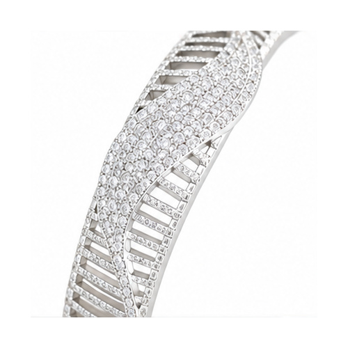 Silver Tone Leaf Textured Hinged Bangle - Image 4