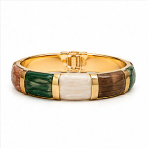 Gold Tone Multicolor Block Enamel Bangle