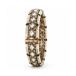 Antique Gold Tone Pearl & Stone Statement Bangle