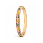 Pink Floral Enamel Gold Tone Bangle