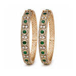 Green Stone Gold Tone Bangle Pair