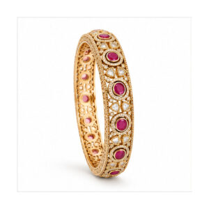 Pink Stone Gold Tone Ornamental Bangle