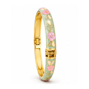 Mint Floral Enamel Gold Tone Bangle