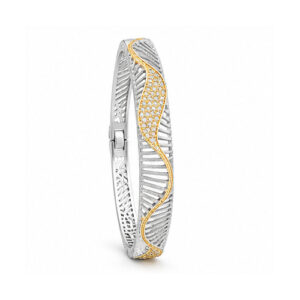 Silver Gold Tone Leaf Textured Bangle