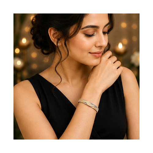 Silver Gold Tone Leaf Textured Bangle - Image 2