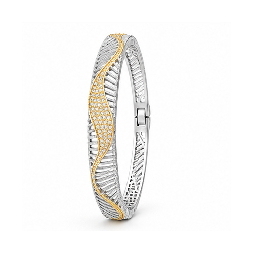 Silver Gold Tone Leaf Textured Bangle - Image 3
