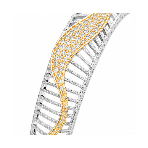 Silver Gold Tone Leaf Textured Bangle - Image 4